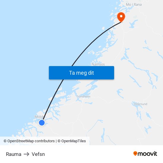 Rauma to Vefsn map