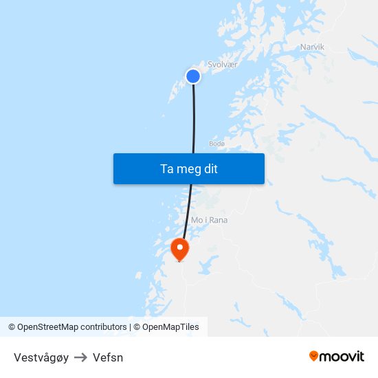 Vestvågøy to Vefsn map