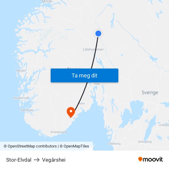 Stor-Elvdal to Vegårshei map