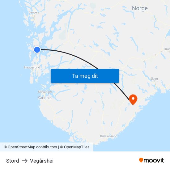 Stord to Vegårshei map