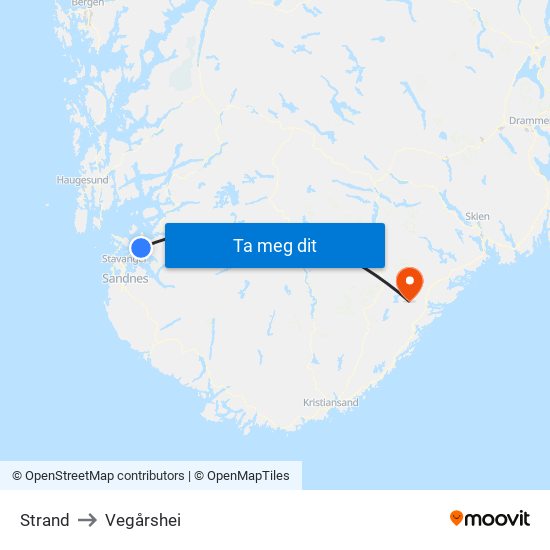 Strand to Vegårshei map