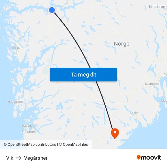 Vik to Vegårshei map