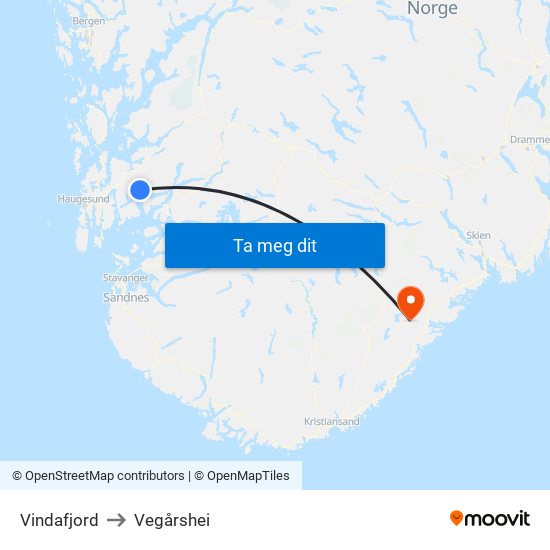 Vindafjord to Vegårshei map