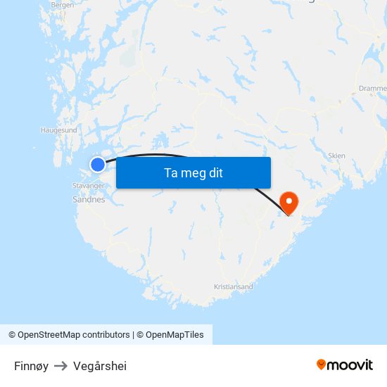 Finnøy to Vegårshei map