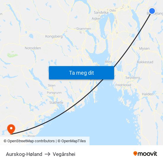 Aurskog-Høland to Vegårshei map