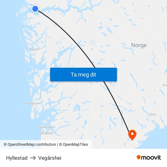 Hyllestad to Vegårshei map