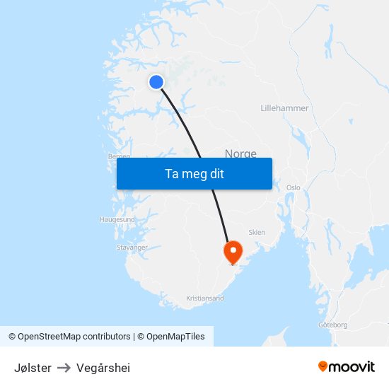 Jølster to Vegårshei map