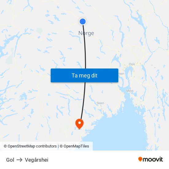 Gol to Vegårshei map