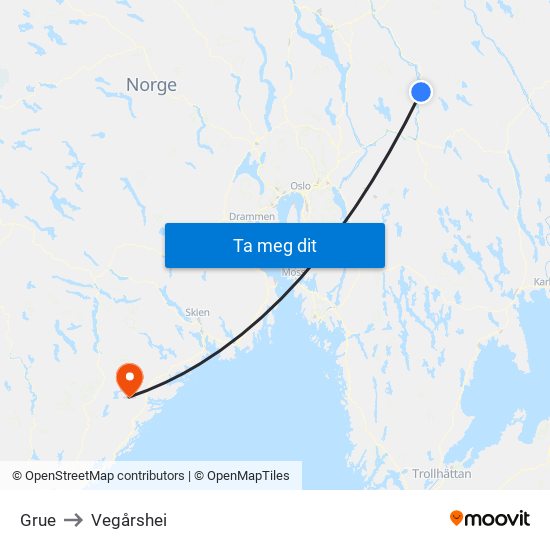 Grue to Vegårshei map