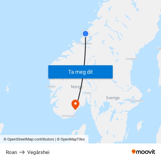 Roan to Vegårshei map