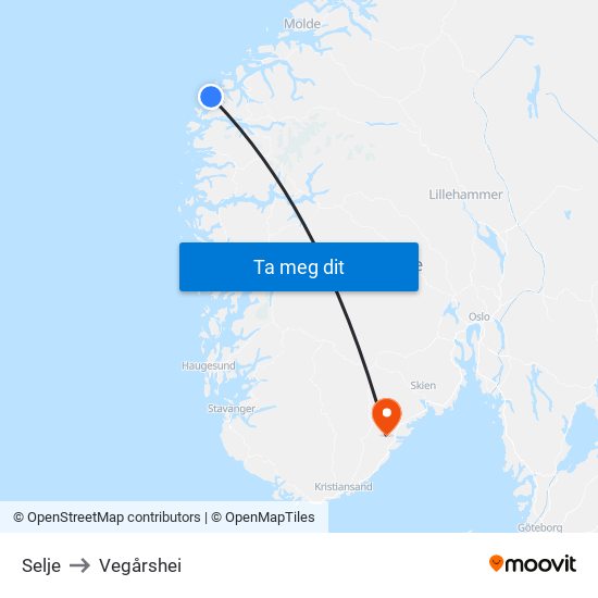 Selje to Vegårshei map