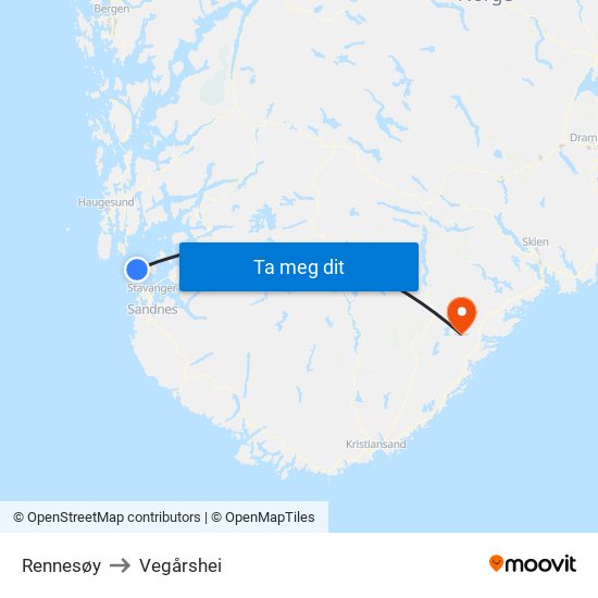 Rennesøy to Vegårshei map