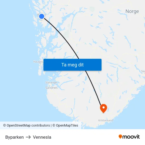 Byparken to Vennesla map