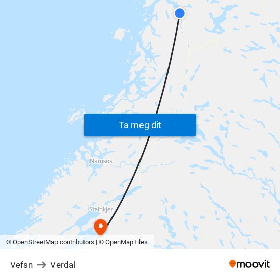 Vefsn to Verdal map