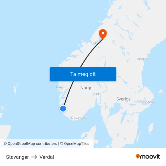 Stavanger to Verdal map