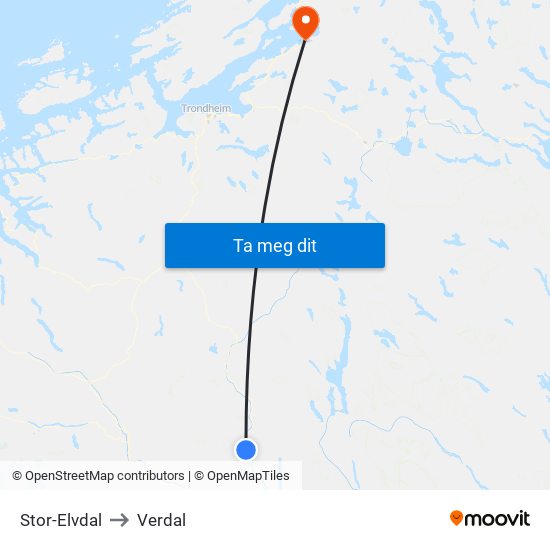 Stor-Elvdal to Verdal map