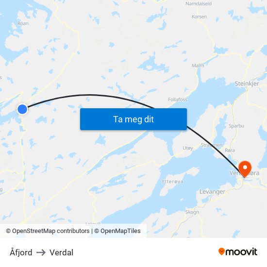 Åfjord to Verdal map