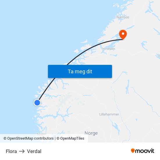 Flora to Verdal map