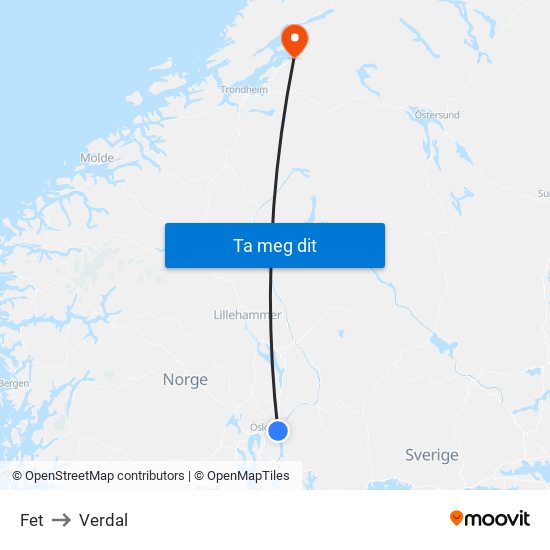 Fet to Verdal map