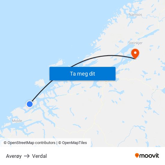 Averøy to Verdal map