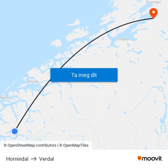 Hornindal to Verdal map