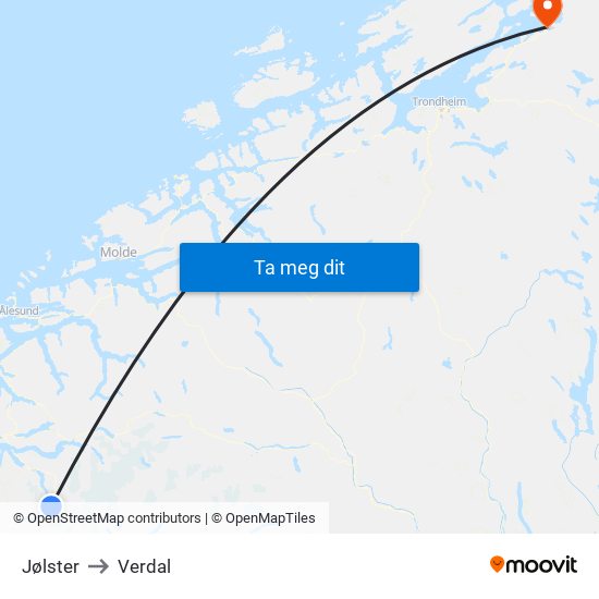 Jølster to Verdal map