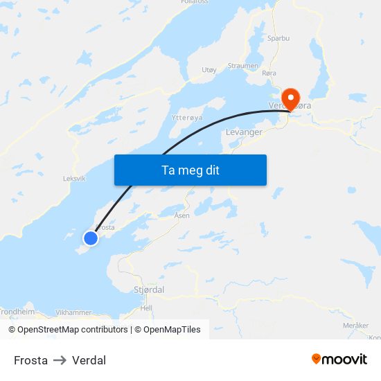 Frosta to Verdal map