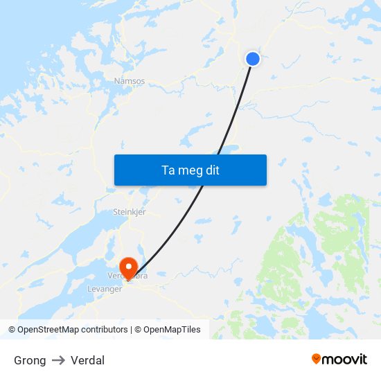 Grong to Verdal map