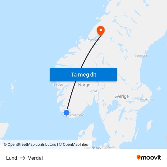 Lund to Verdal map
