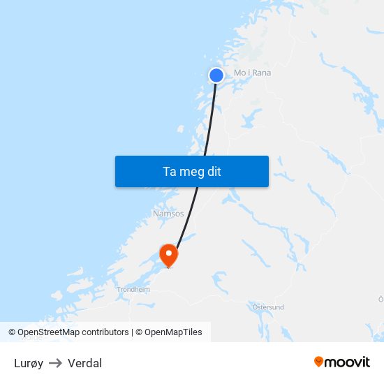 Lurøy to Verdal map