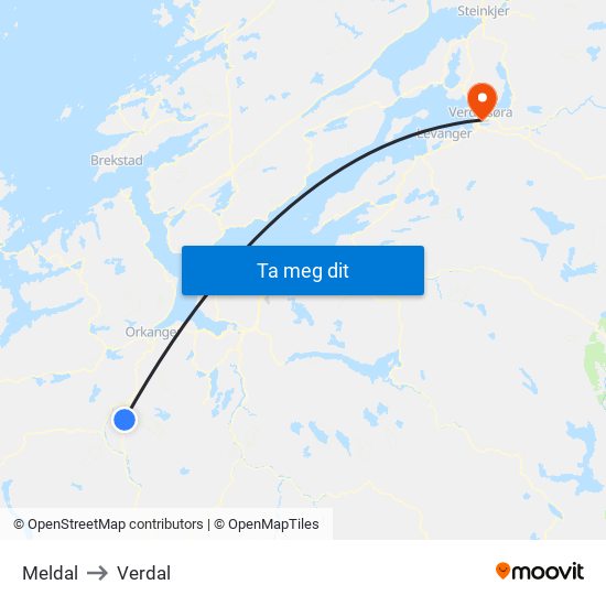 Meldal to Verdal map