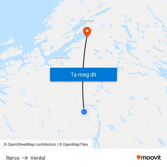 Røros to Verdal map