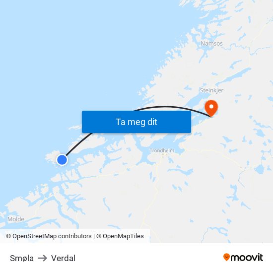 Smøla to Verdal map