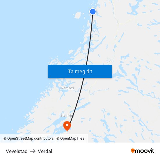 Vevelstad to Verdal map