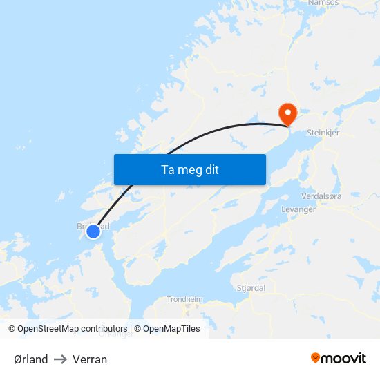 Ørland to Verran map