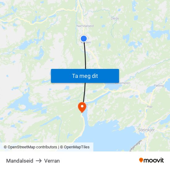Mandalseid to Verran map