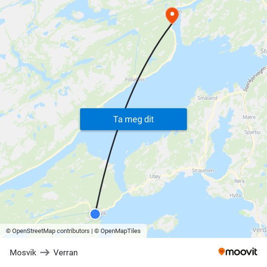 Mosvik to Verran map