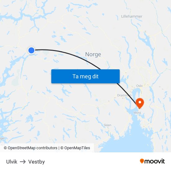 Ulvik to Vestby map