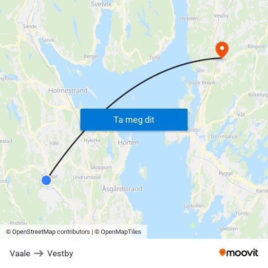 Vaale to Vestby map