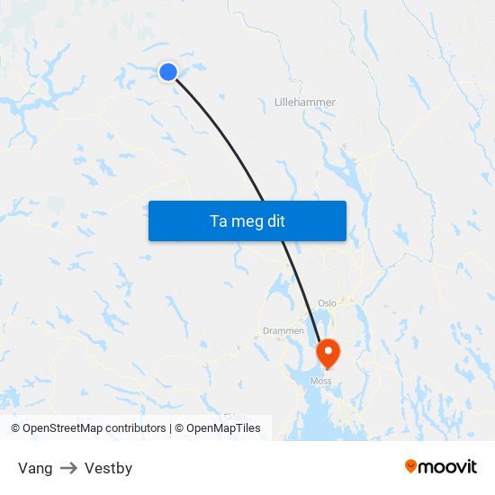 Vang to Vestby map