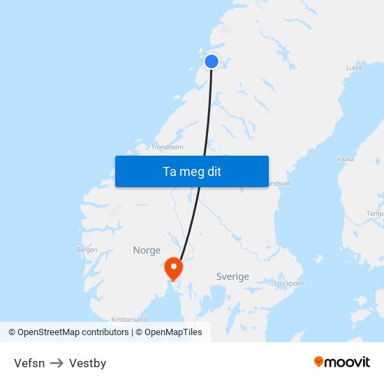 Vefsn to Vestby map