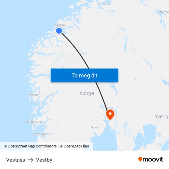 Vestnes to Vestby map