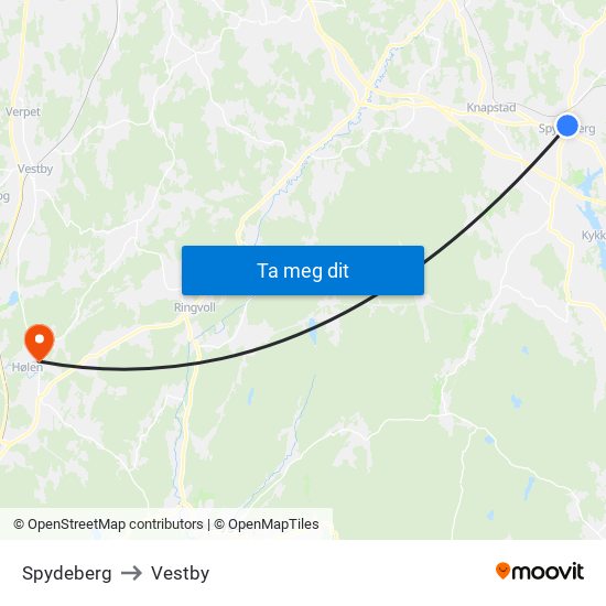 Spydeberg to Vestby map
