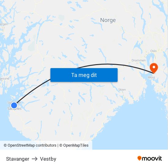 Stavanger to Vestby map