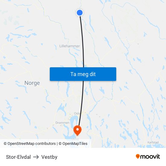 Stor-Elvdal to Vestby map