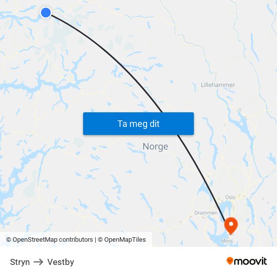 Stryn to Vestby map