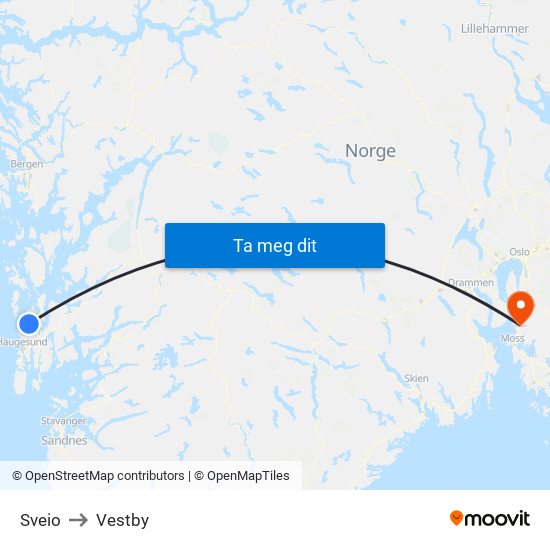 Sveio to Vestby map