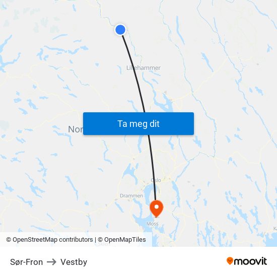 Sør-Fron to Vestby map