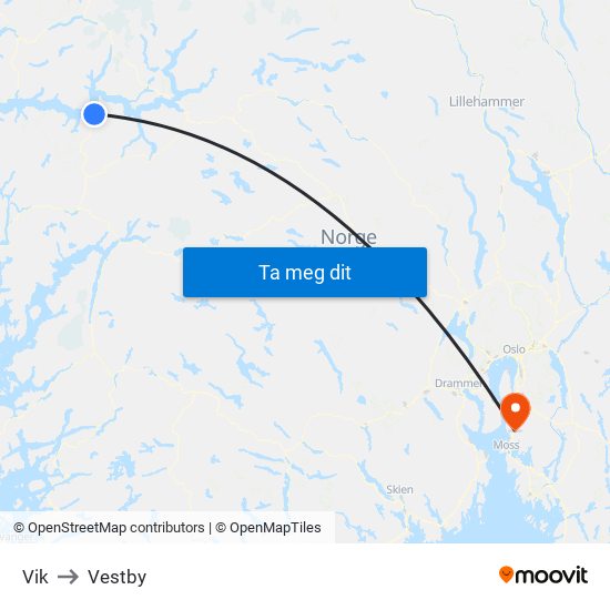 Vik to Vestby map
