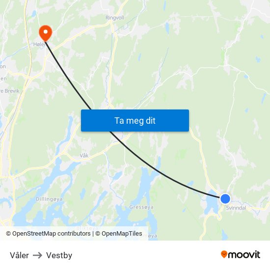 Våler to Vestby map